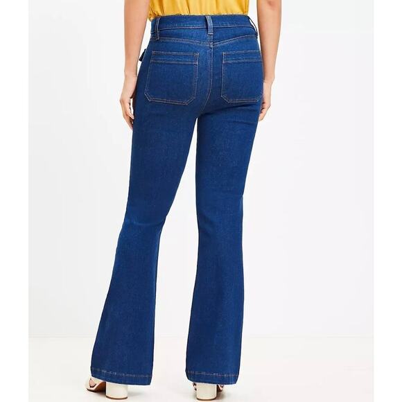 Loft The Slim Flare Patch Flap Pocket Jeans 12x31 NWOT Dark Wash Boho Hippie - Picture 2 of 10